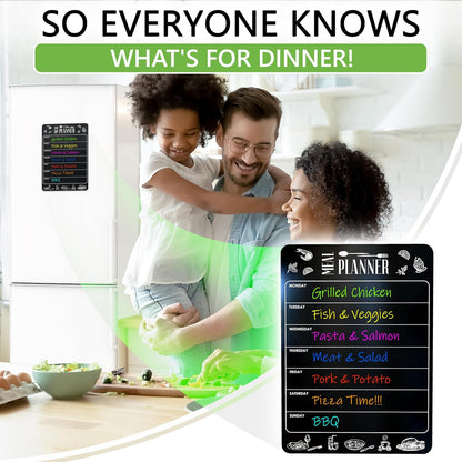 Weekly Dinner Menu Board for Kitchen A4-8.5x12 Black Magnetic Weekly Meal Planner for Fridge Dry Erase Weekly Menu Boards Magnetic Menu for Refrigerator Food Menu Boards Week Chalkboard Menu Board