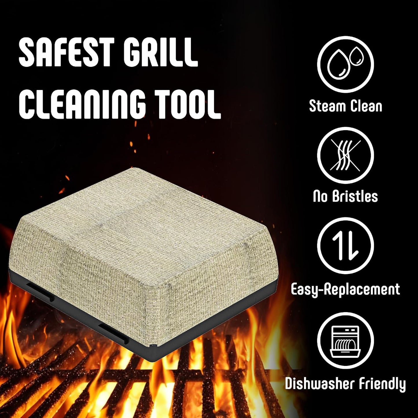 Feasto Bristle Free Grill Brush with Scraper for Outdoor Grills, Reinforced Steam BBQ Cleaning Brush with Replaceable Cleaning Head, Safe Grill Cleaner for Cast Iron & Stainless Steel Grates, Red