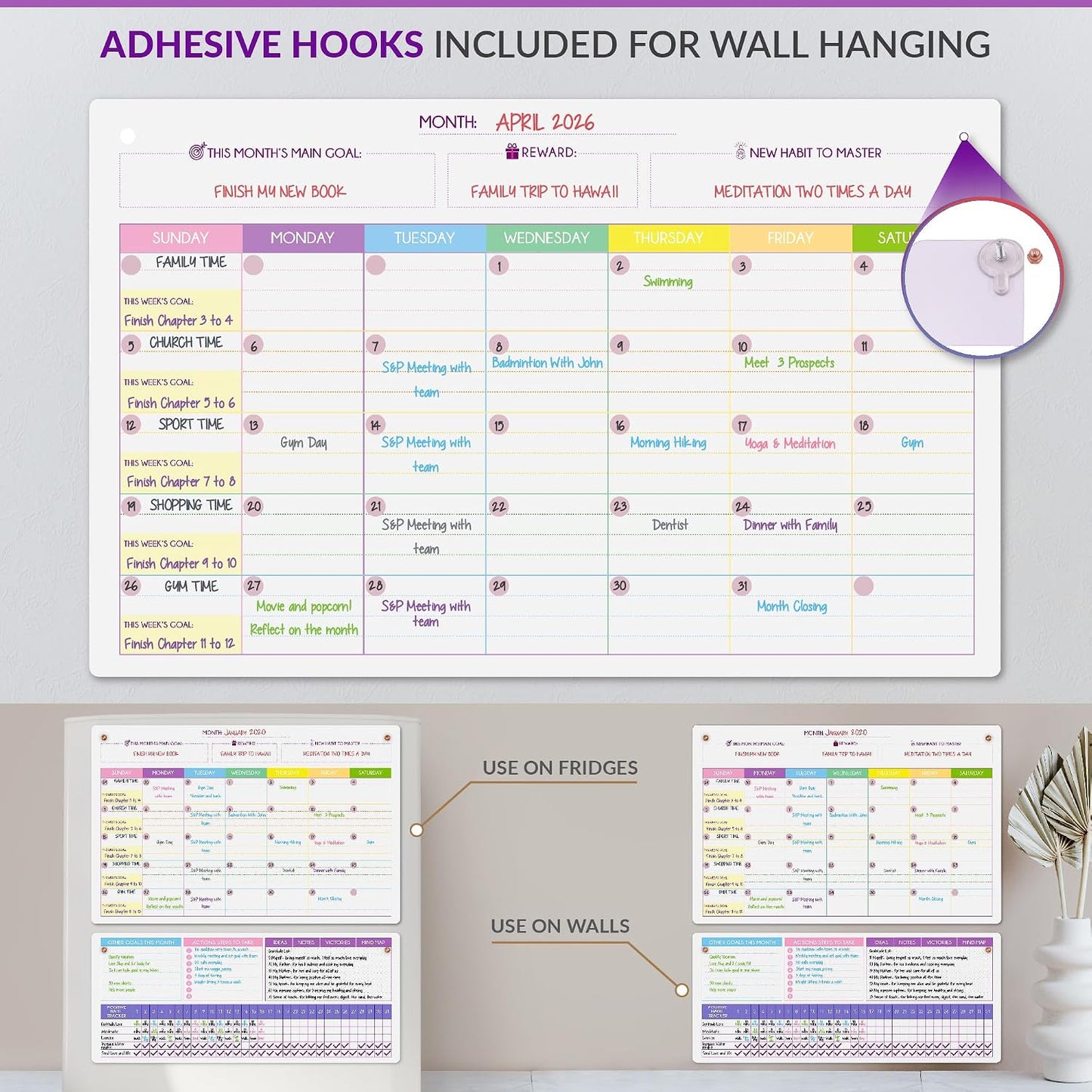 Fridge Calendar Acrylic 17x12”, Start Monday | Magnetic Calendar for Refrigerator | Acrylic Dry Erase Whiteboard Calendar for Fridge | Family Schedule Board with 5 Markers & Eraser by Freedom Mastery