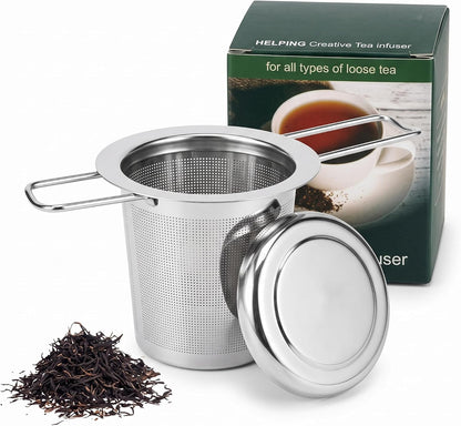 Tea Infuser,Stainless Steel Tea Steeper Fine Mesh Filters, Large Capacity Tea Strainer With Folding Handle And Lid,Hanging On Teapots Mugs Cups To Steep Loose Leaf Tea And Coffee(1 Piece,Silver)