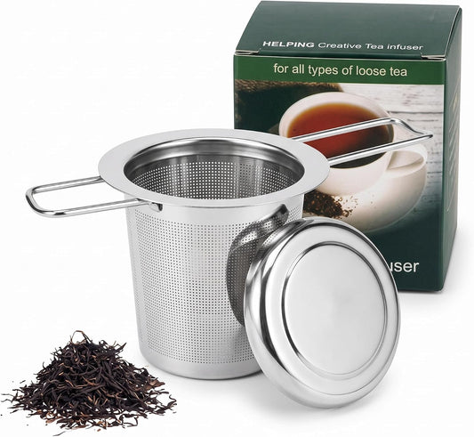 Tea Infuser,Stainless Steel Tea Steeper Fine Mesh Filters, Large Capacity Tea Strainer With Folding Handle And Lid,Hanging On Teapots Mugs Cups To Steep Loose Leaf Tea And Coffee(1 Piece,Silver)