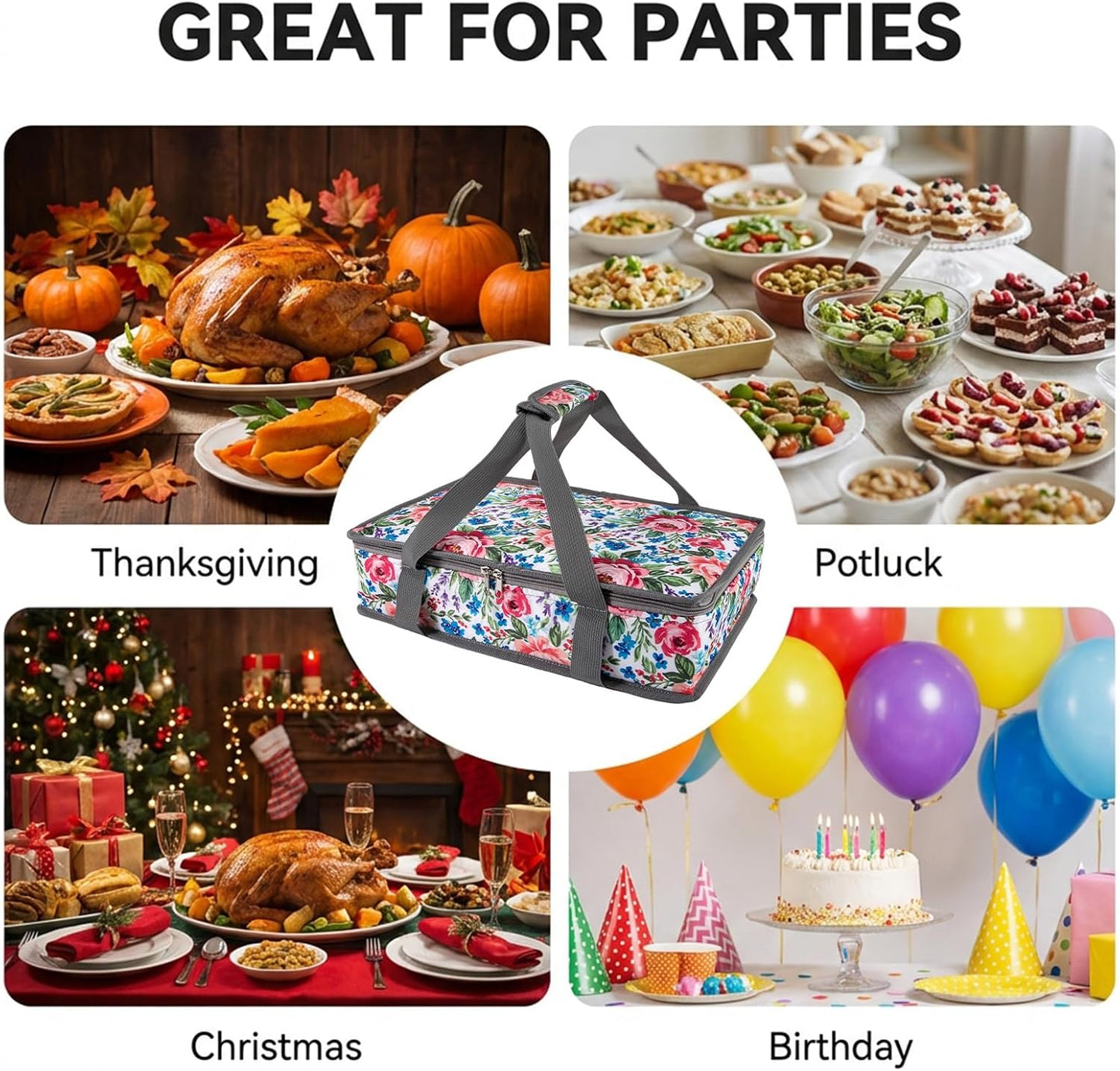 Insulated Casserole Carrier Fits Pioneer Woman Kitchen Stuff & 9x13 Baking Dish, Large Lasagna Lugger Tote, Leakproof Thermal Food Warmer Bag for Potluck, Picnic, Travel, Hot/Cold Food & Mom Gifts