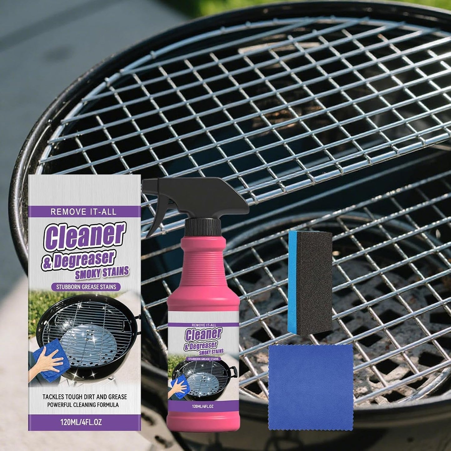 Grill Cleaner Spray - 120ml Fast Acting Grease Remover, Deep Cleaning Kitchen Degreaser Solution, Heavy Duty Grill Cleaner, Bbq Cleaners Spray for Grates Stovetops Ovens Range Hoods