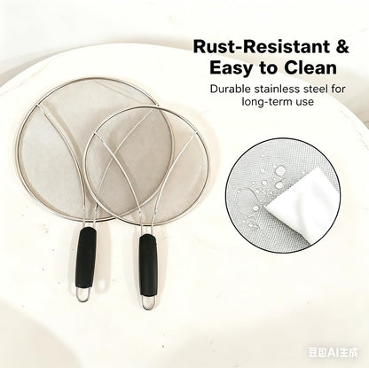 Stainless Steel Splatter Guard Set of 2 for Frying Pan – 13 Inch & 10 Inch Heavy Duty Grease Splatter Screen, Oil Splash Guard for Cooking, Dishwasher Safe, Easy to Hang