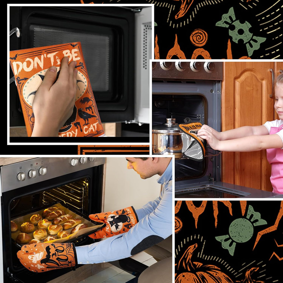 SiliFine 12 Pcs Fall Pumpkin Kitchen Towels Oven Mitts Pot Holders Set