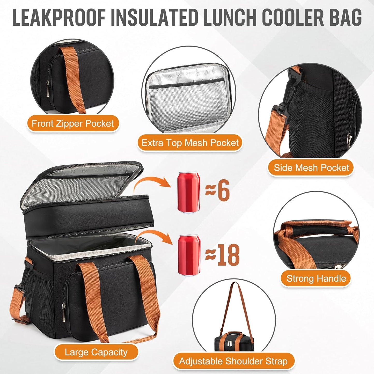 Adult Lunch Box Insulated Leak Proof Meal Prep Kit with 4-Compartment, Kids Soup Thermos for Hot & Cold Food, Lunch Box Containers for Men Women, Lunch Cooler Bag with Ice Pack for Work (Blue)