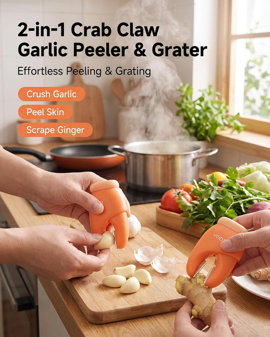 2026 New 2 in 1 Magnetic Crab Claw Garlic Peeler Peeler(Beige,Orange)