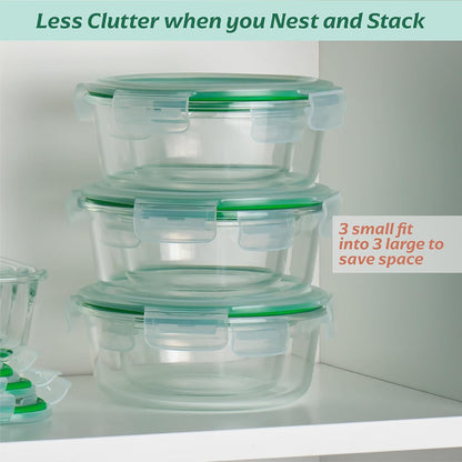 Fusion Gourmet 8 Pack 35 oz Glass Storage Containers with Lids - Airtight, Leakproof, Oven, Microwave & Freezer Safe, Stain & Odor Resistant, Reusable Meal Prep Containers (16-Piece)