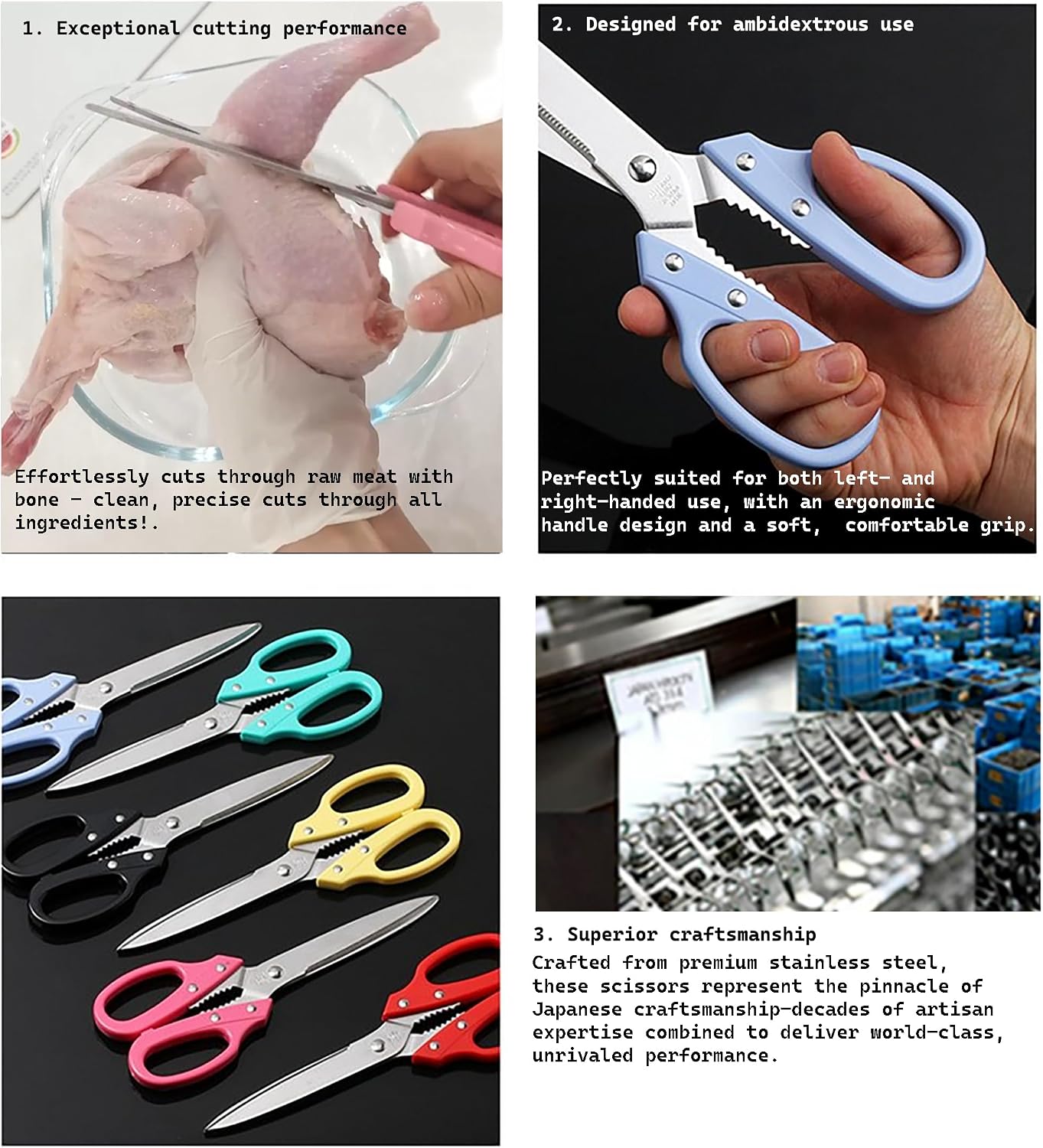 Multipurpose Kitchen Shears Heavy Duty Japan Tanaka Scissors Diamond Cut Stainless Steel 타나카 방산시장 강주은 주방가위 깡스가위 (Red)