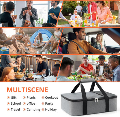Insulated Casserole Carrier for Hot or Cold Food,Pie Carrier Bag Lunch Tote for Potluck Parties/Picnic/Cookouts, Fits 9"x13" Baking Dish,Grey