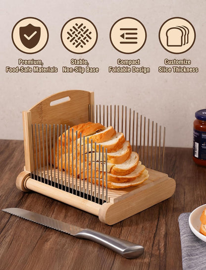 NiHome Bread Slicer for Homemade Bread, Bamboo, Adjustable Thickness
