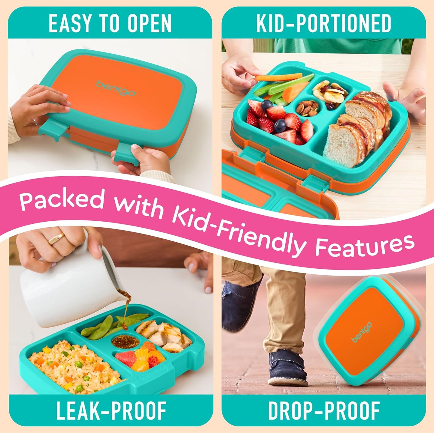 Bentgo Kids Bento-Style 5-Compartment Leak-Proof Lunch Box - Ideal Portion Sizes for Ages 3 to 7 - Durable, Drop-Proof, Dishwasher Safe, PFAS & BPA-Free & Made with Food-Safe Materials (Purple)