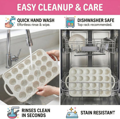 2-Pack Silicone Muffin Pan Set – Regular 12 Cup & Mini 24-Cup Silicone Muffin Pans for Baking – Nonstick Silicone Cupcake Pan with Metal-Reinforced Handles – BPA-Free, Dishwasher-Safe, Cream
