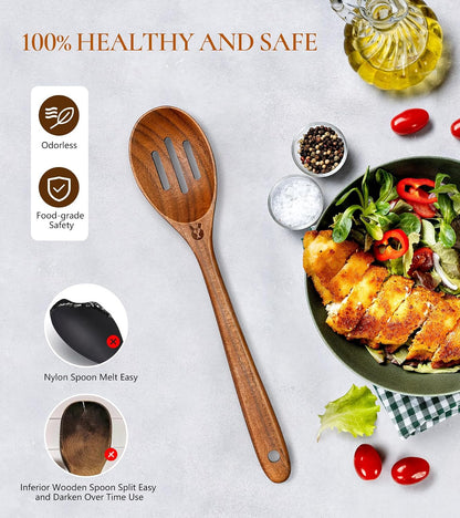 Wooden Spoons for Cooking, Premium Teak Wooden Cooking Utensils for Serving
