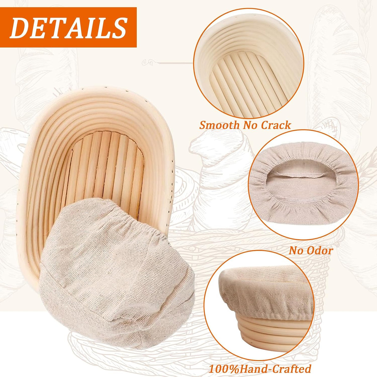 Nalcant 4 Pack Oval Banneton Proofing Basket Set, 10 Inch