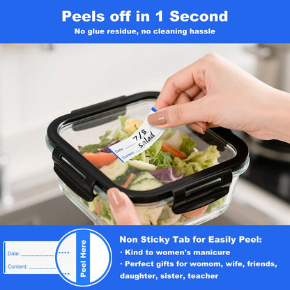 NATURALABEL 300 PCS Removable Freezer Labels with Dispenser - 1" x 3" Food Labels for Meal Prep Containers, Easy Peel-Off Design, No Residue (Green)