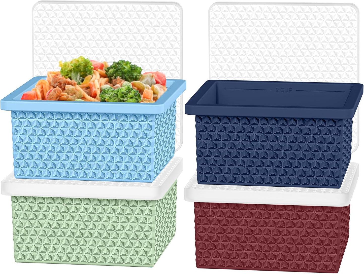 Silicone Freezer Molds for Soup Cube - 2-Cup Freezer Storage Container Tray with Lid,4 Pack Stackable Ice Cube Trays for Portion Control,Food Storage Meal Prep,Oven & Dishwasher Safe