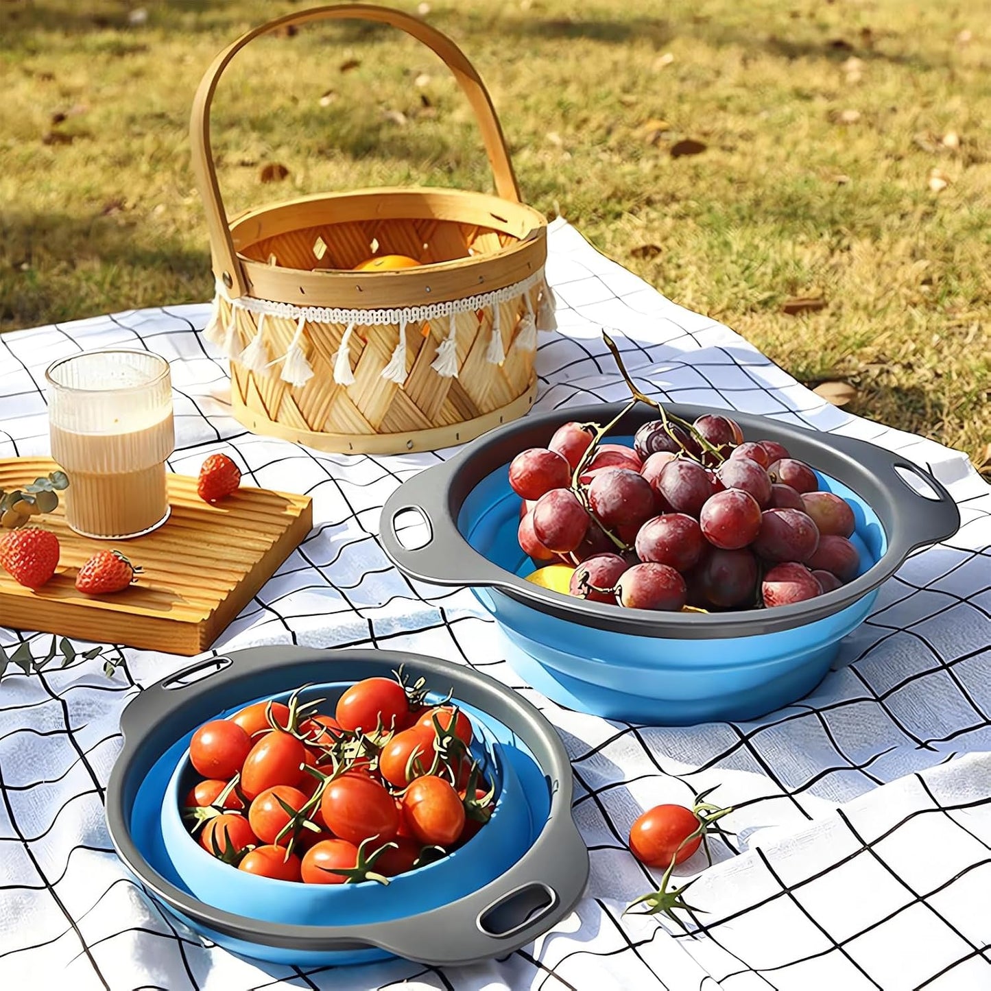Collapsible Colander Set of 3, Space-Saving Foldable Strainer for Kitchen