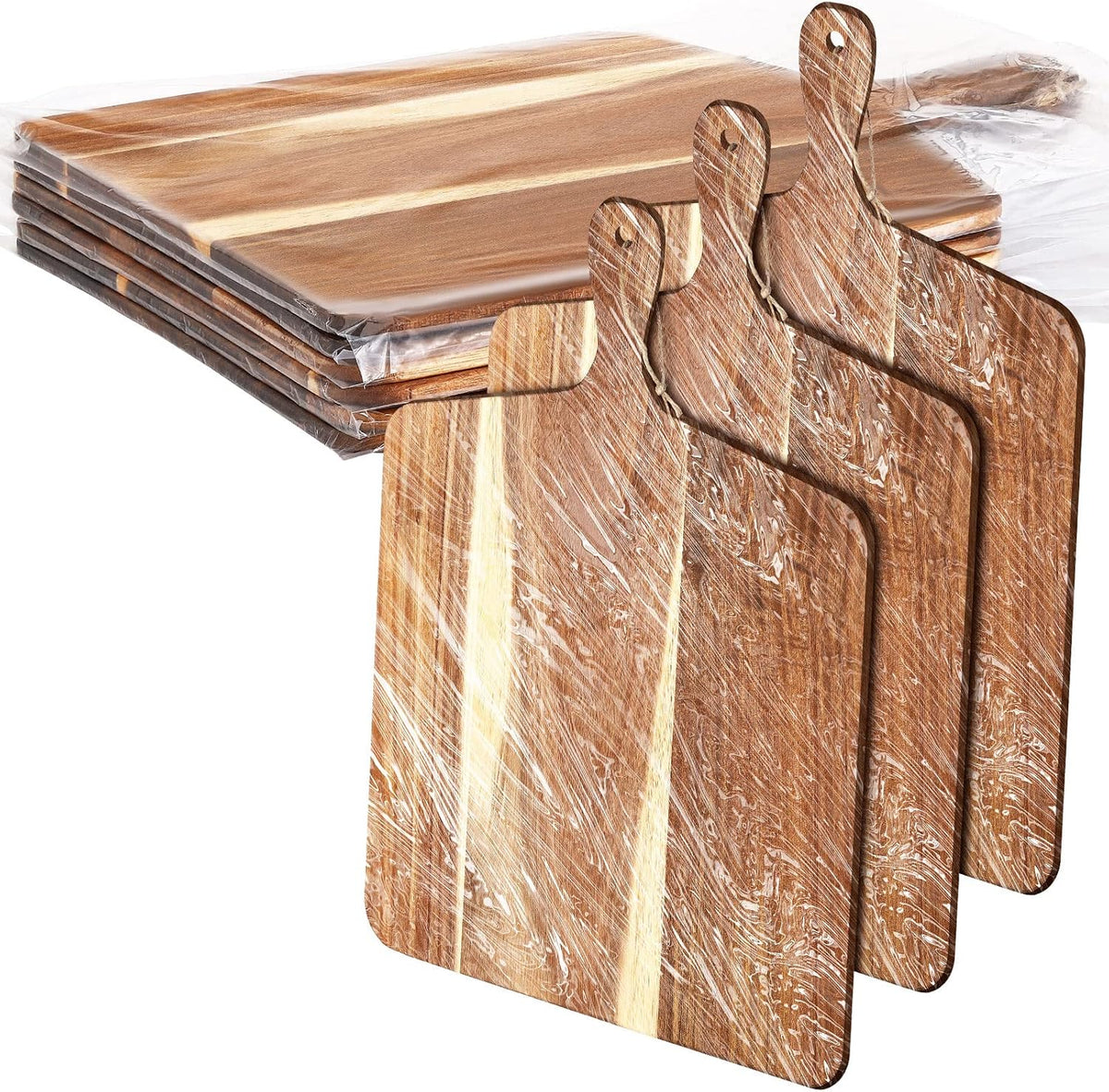 Patelai 6 Pcs 15 x 7 Inch Bamboo Cutting Board Set with Handles Laser Engraving Wooden Charcuterie Kitchen Plain Serving Chopping Board Bulk for DIY Housewarming