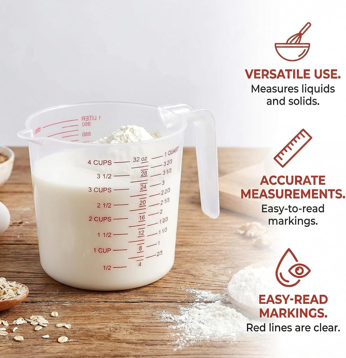 1 Cup/8 Oz Plastic Measuring Cups With Spout And Handle