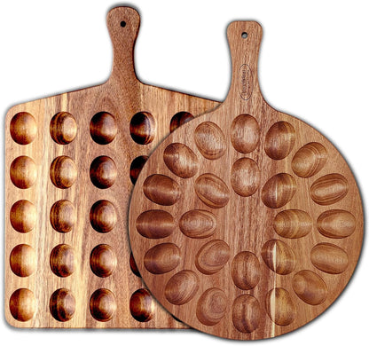 2-Pack 24 Holes Deviled Egg Platter,Acacia Wooden Round Deviled Egg Charcuterie Board Tray Holder Carrier with Handle for Kitchen Countertops