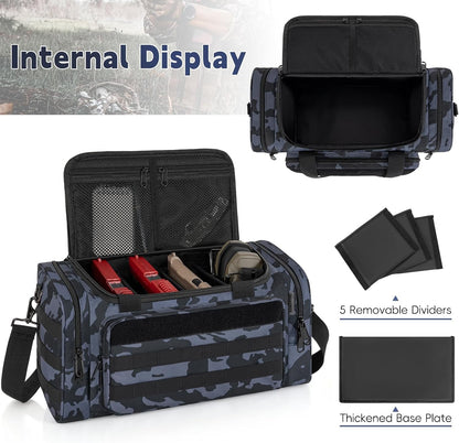 Tactical Pistol Range Bag, Gun Range Bag for Handguns, Shooting Duffle Range Pistol Bag with 6X Magazine Slots, Extra Pockets for Ammo and Essentials