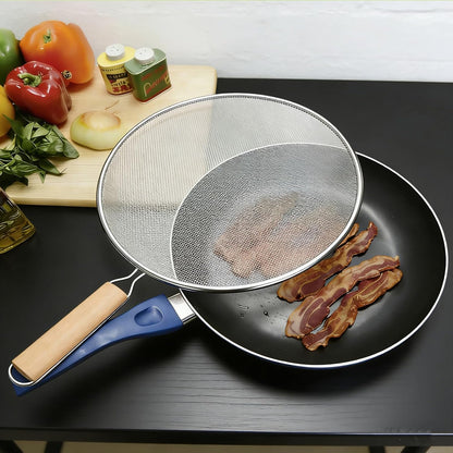 3 Pieces Grease Splatter Screen for Frying Pan, 21/25.5/29cm, with Wooden Handle