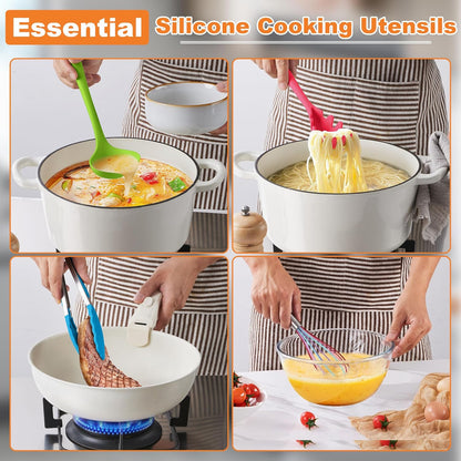LIANYU 14 Pcs Silicone Kitchen Utensils Set with Holder, 446°F Heat Resistant Silicone Cooking Kitchen Utensils Spatula Set, Non-Stick & Dishwasher Safe Cooking Tools, Comfort Grip Handle, Black