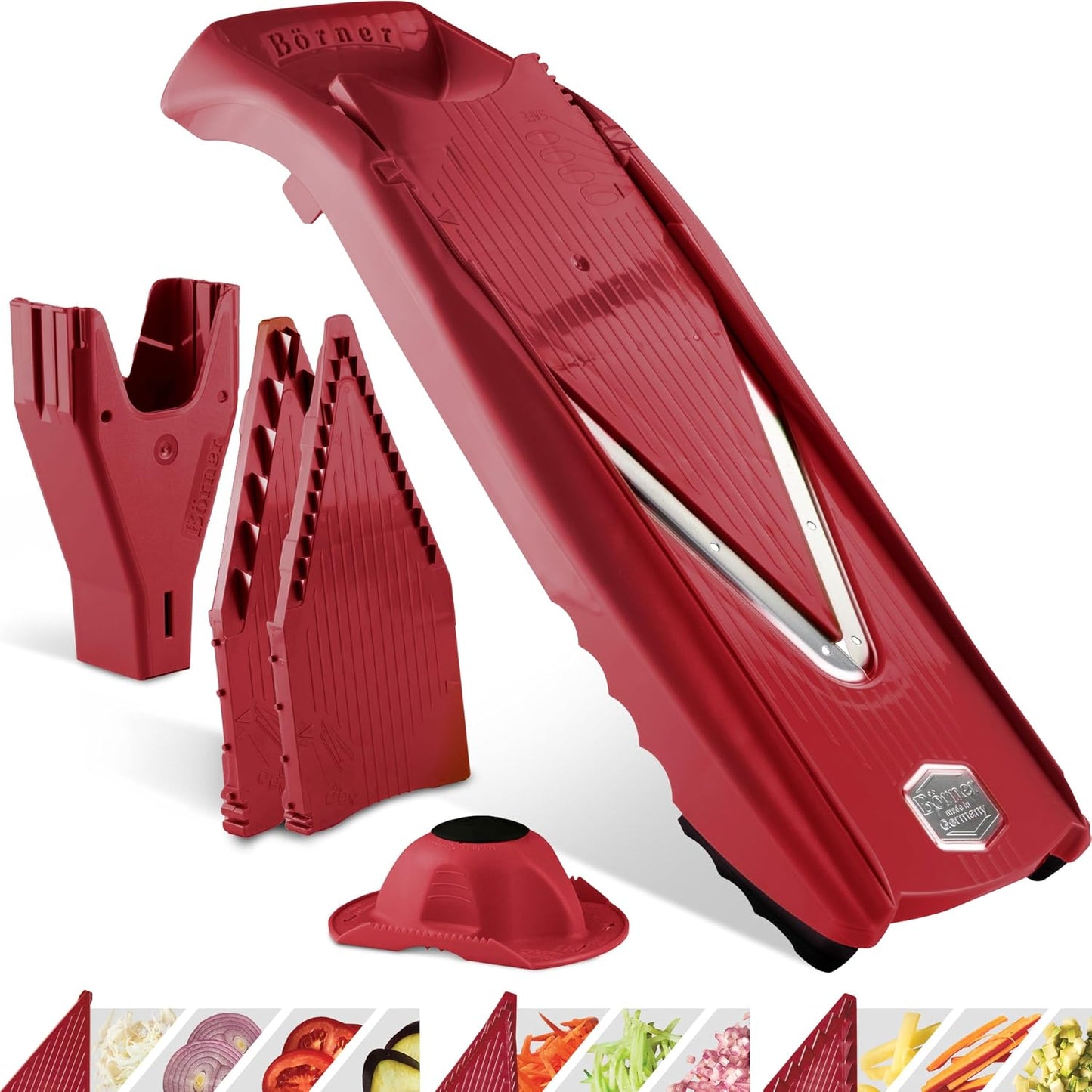 Börner Mandoline Slicer V5 (Basic Set) • Vegetable V-Slicer for Slices in 4 Thickness Settings • Stainless Steel V-Blade • Adjustable Kitchen Slicer for Vegetables & Fruits • Color: Green