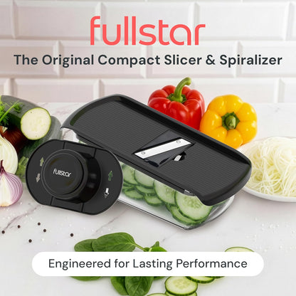 Fullstar Mandoline Slicer for Kitchen, Fruit Cutter, Cheese Grater, Cucumber Slicer, Veggie Spiralizer, Food Cutter & Kitchen Gadgets & Gifts with Safety Glove (11 in 1, White)