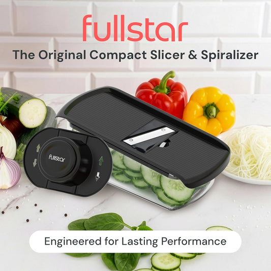 Fullstar Mandoline Slicer for Kitchen, Fruit Cutter, Cheese Grater, Cucumber Slicer, Veggie Spiralizer, Food Cutter & Kitchen Gadgets & Gifts with Safety Glove (11 in 1, White)