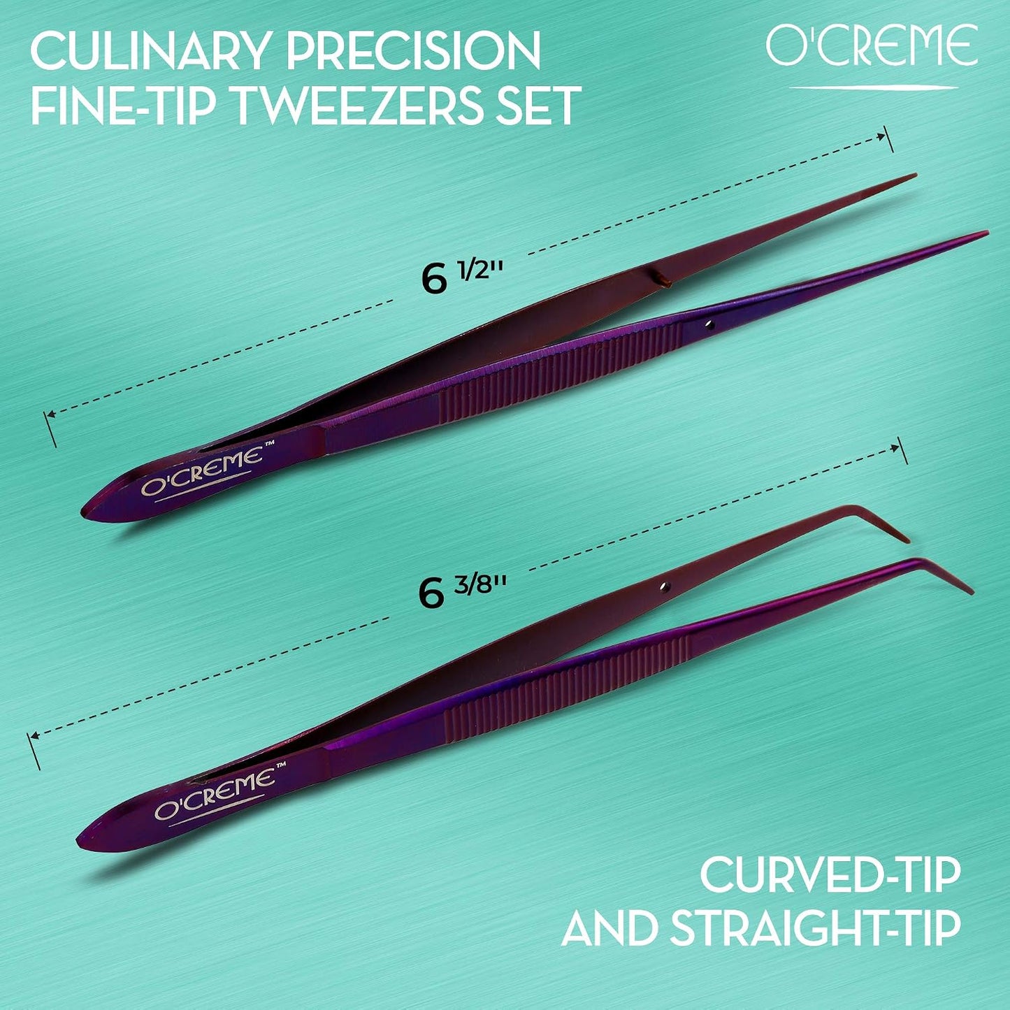 O'Creme Stainless Steel Precision Kitchen Tweezer Tongs 6.25" with Fine Tip (Purple)