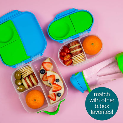 b.box Snack Box 2-Pack - Leak Proof Mini Bento Box for Kids & Toddlers, 2 Compartment Snack Containers for Kids, Dishwasher Safe, BPA-Free, PFAS-Free, Ages 4mo+, 1 3/4 Cup Each (Strawberry + Lilac)