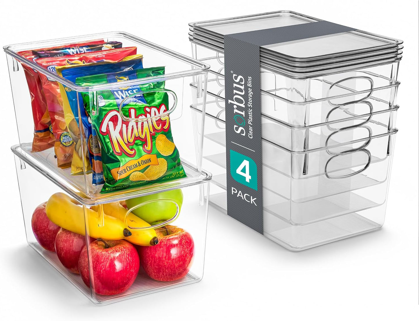 Sorbus 8-Pack Small Clear Plastic Storage Bins – Organizers for Kitchen, Pantry, Fridge, Cabinet & Refrigerator