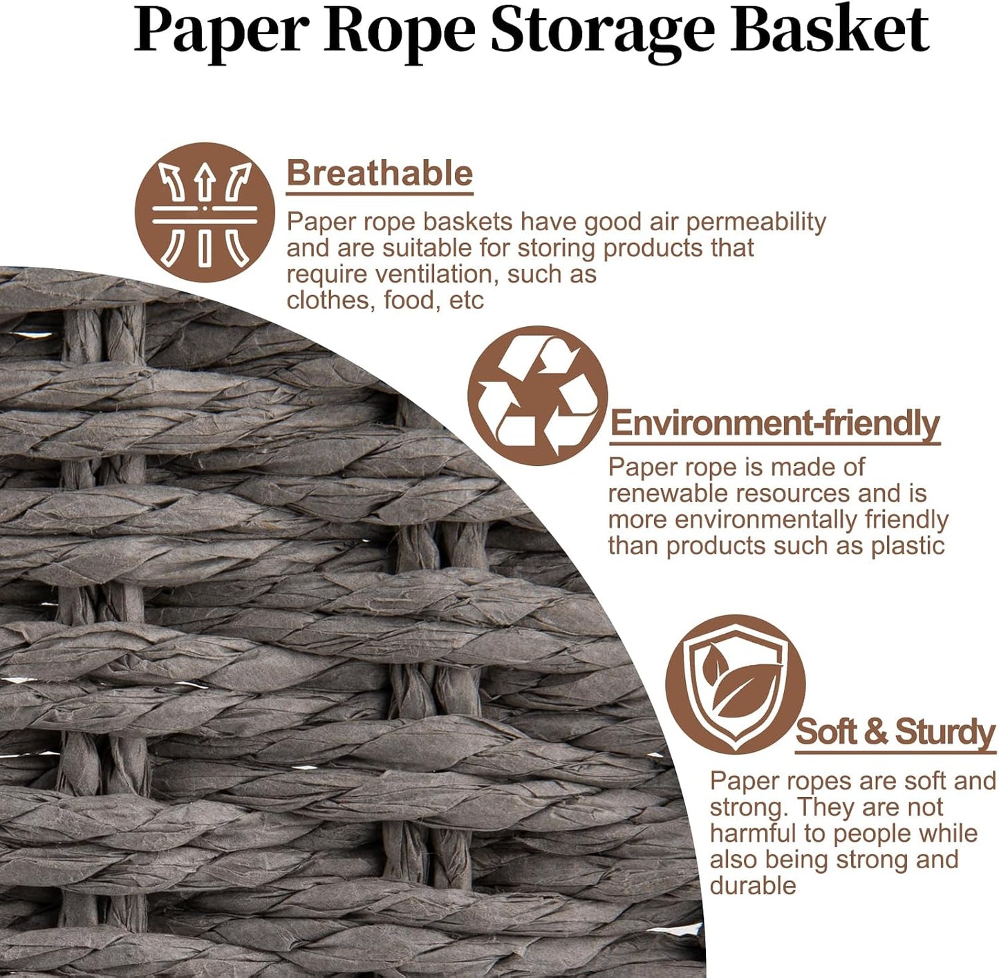 OIAHOMY Pantry Baskets for Organizing, Paper Rope Baskets with Built-in Handles, Wicker Storage Bins for Shelves, 2 Pack-Yellow