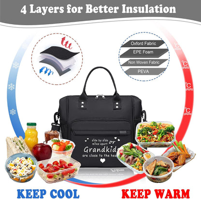 TuErCao Small Lunch Bag Lightweight Insulated Lunch Box for Women Work Portable Soft Cooler for Picnic Travel Road Trips, Loncheras para Mujer, Black