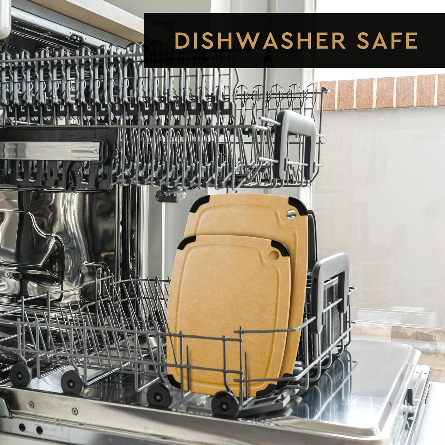 Dishwasher Safe Cutting Boards for Kitchen - Set of 2 Large Composite Wood Cutting Boards with Juice Groove, Non-Slip Feet & Lightweight Eco-Friendly Design 14.5" x 11" and 11.7" x 9.3"