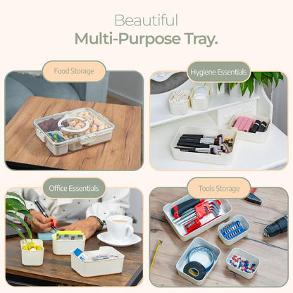 Divided Serving Tray with Lid and Handle – Elegant 4-Compartment Snackle Box for Snacks, Appetizers, Fruits, and Party Entertaining (Cream).