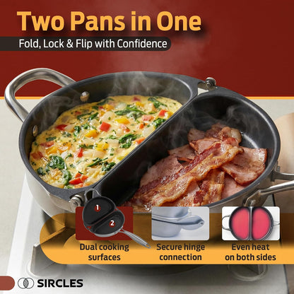 SIRCLES Double Sided Omelet Pan, Nonstick Omelette Maker, 3004 Aluminum, Induction Compatible, Dishwasher Safe, PFOA Free, Flip Lock Egg Pan with Spatula & Recipe eBook