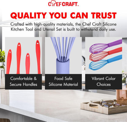 Chef Craft Premium Silicone Wire Cooking Whisk, 10.5 Inch, Red