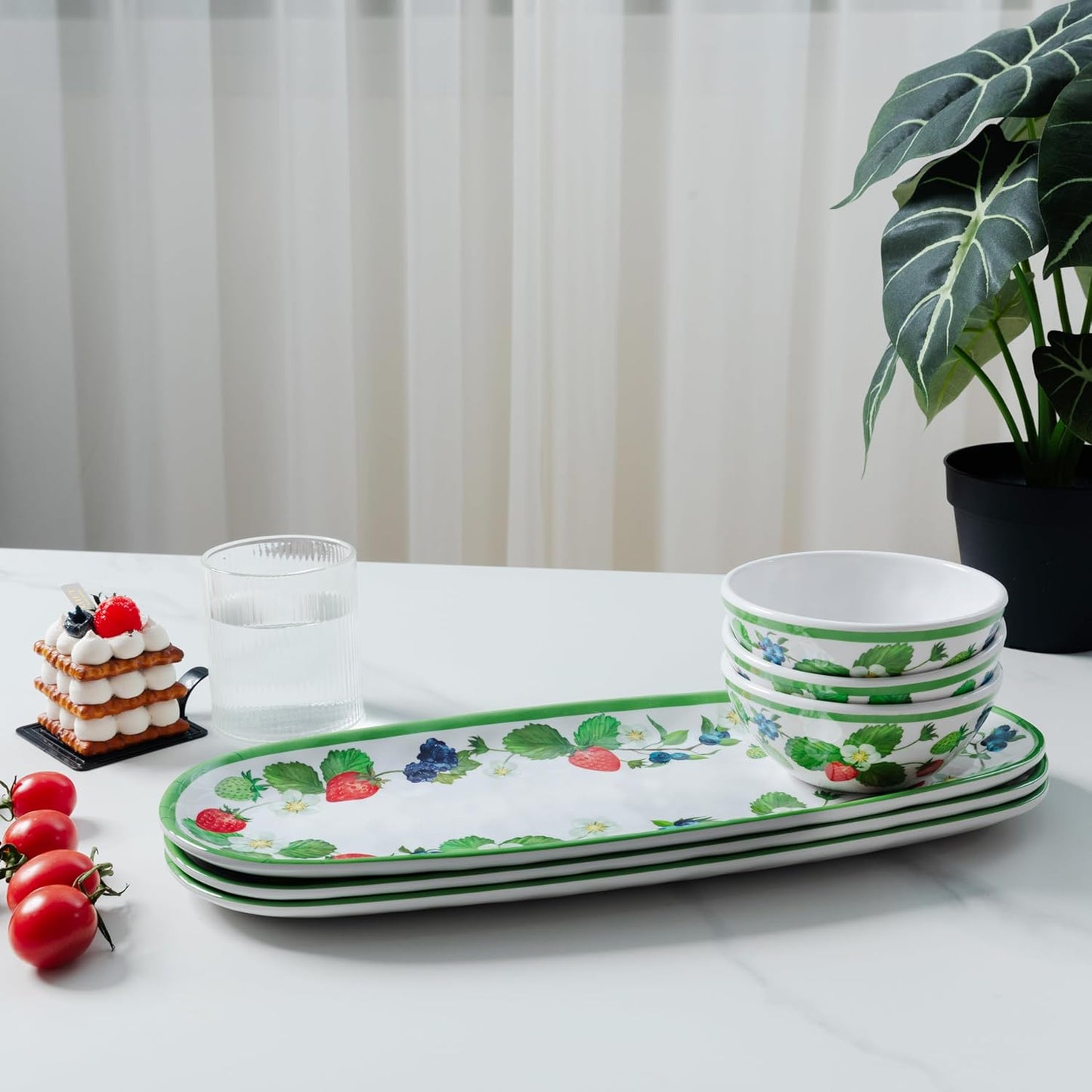 LEHAHA Coastal Chip and Dip Serving platter Set, Set of 3, Melamine Bowl and Tray Gift Set,Serving Dishes for Entertaining, Small Serving Bowls for Side Dishes, Salsa, Appetizers, Condiments.
