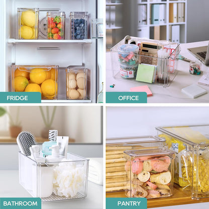MUCHII 8 Pack Fridge Organizers, Stackable Fridge Organizer Bins with Lids, Kitchen Organization Storage Containers for Fruit, Food, Vegetables