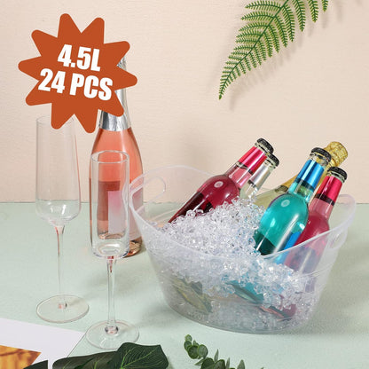Norme 48 Pcs Plastic Ice Buckets for Parties Bulk 4.5L Oval Black Storage Tub with Handles Wine Beer Champagne Bottle Drink Cooler Tub for Christmas Holiday Home Parties Beverage Storage Basket Gift