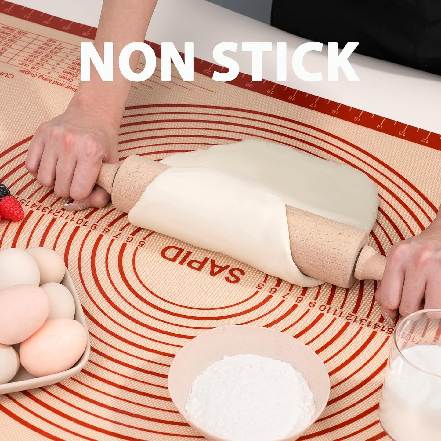 Sapid Extra Thick Silicone Pastry Mat Non-slip with Measurements for Non-stick Silicone Baking Mat Extra Large, Dough Rolling, Pie Crust, Kneading Mats, Countertop, Placement Mats (24" x 36", Gray)
