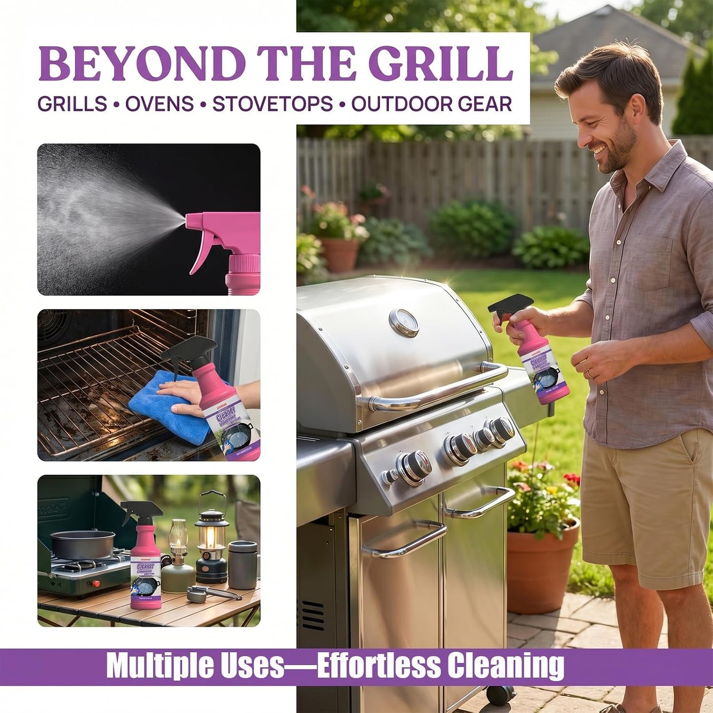 Fast-Acting Heavy-Duty Grill Degreaser Spray, BBQ Grill Cleaner Spray, Grill Cleaner for Outdoor Grills, Heavy Duty Degreaser Cleaner Spray, Fast-Acting Degreaser for Stubborn Stains (1)