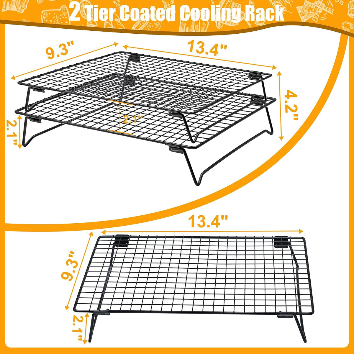 Sourdough Cooling Rack 2 Pack Stackable | Heavy Duty Wire Cooling Rack