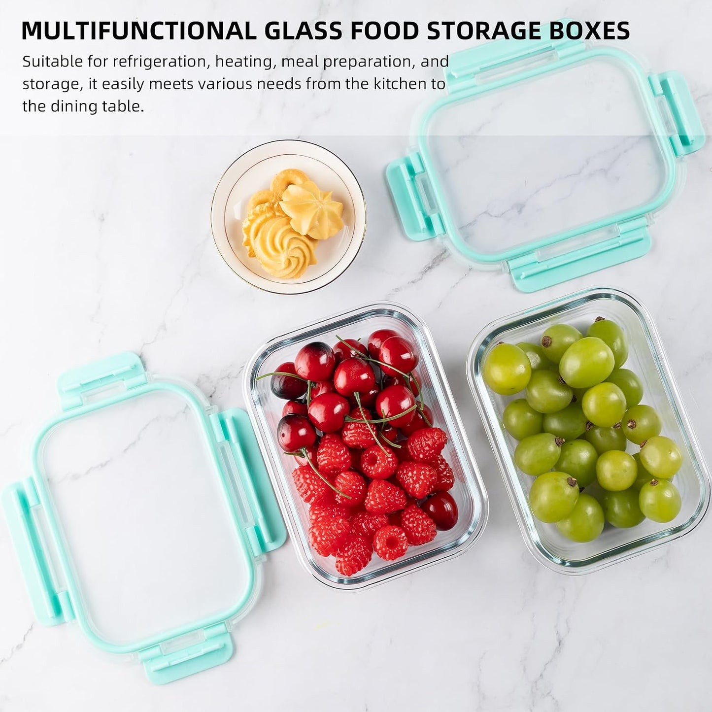 10 Pack 22 oz Glass Meal Prep Containers, Food Storage Containers with Lids, Airtight Leakproof Lunch Containers for Kitchen, Freezer, Microwave, Dishwasher Safe (Grey)