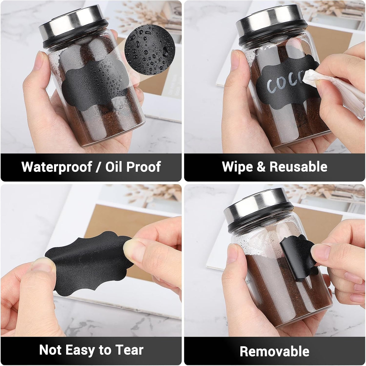 Segarty Food Label Stickers, 300 Pcs Blank Expiration Date Stickers to Write On, with 1 Black Pen, Waterproof Removable Freezer Labels for Glass Spice Jars, Canister, Food Container