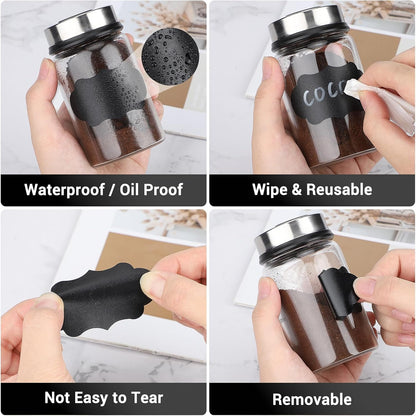 Segarty Food Label Stickers, 300 Pcs Blank Expiration Date Stickers to Write On, with 1 Black Pen, Waterproof Removable Freezer Labels for Glass Spice Jars, Canister, Food Container
