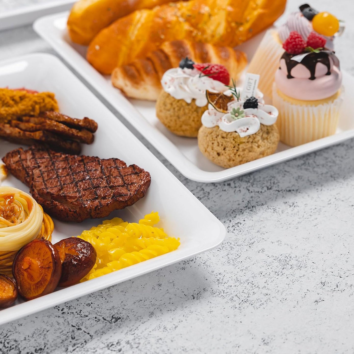 6-Pack 14" x 9" Clear Large Plastic Serving Trays, Reusable Serving Platters for Dessert, Fruit, Snacks, Cookies, Heavy Duty Food Serving Tray for Kitchen, Party